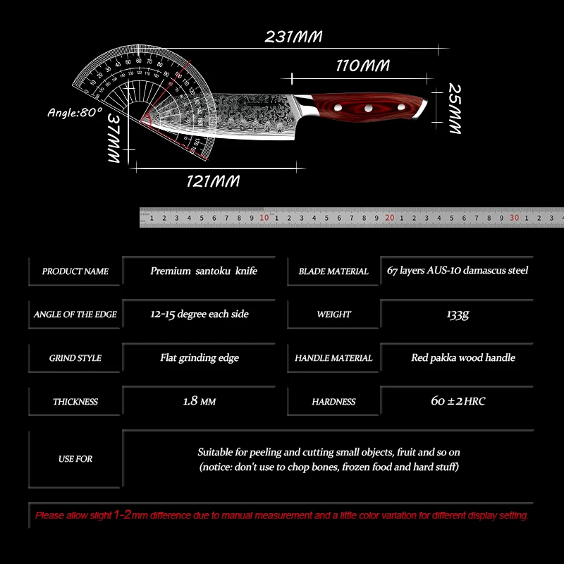 Imagem -04 - Grandsharp Faca de Aço Damasco Faca de Cozinha Japonesa Santoku Sushi Sashimi Chef 67 Camadas