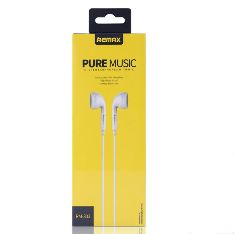 Remax Draagbare Oortelefoon 3.5mm Jack In-Ear Bass Wire Headset Pure Muziek Stereo Met Microfoon Voor Mobiele Telefoons PC/Pad RM-303