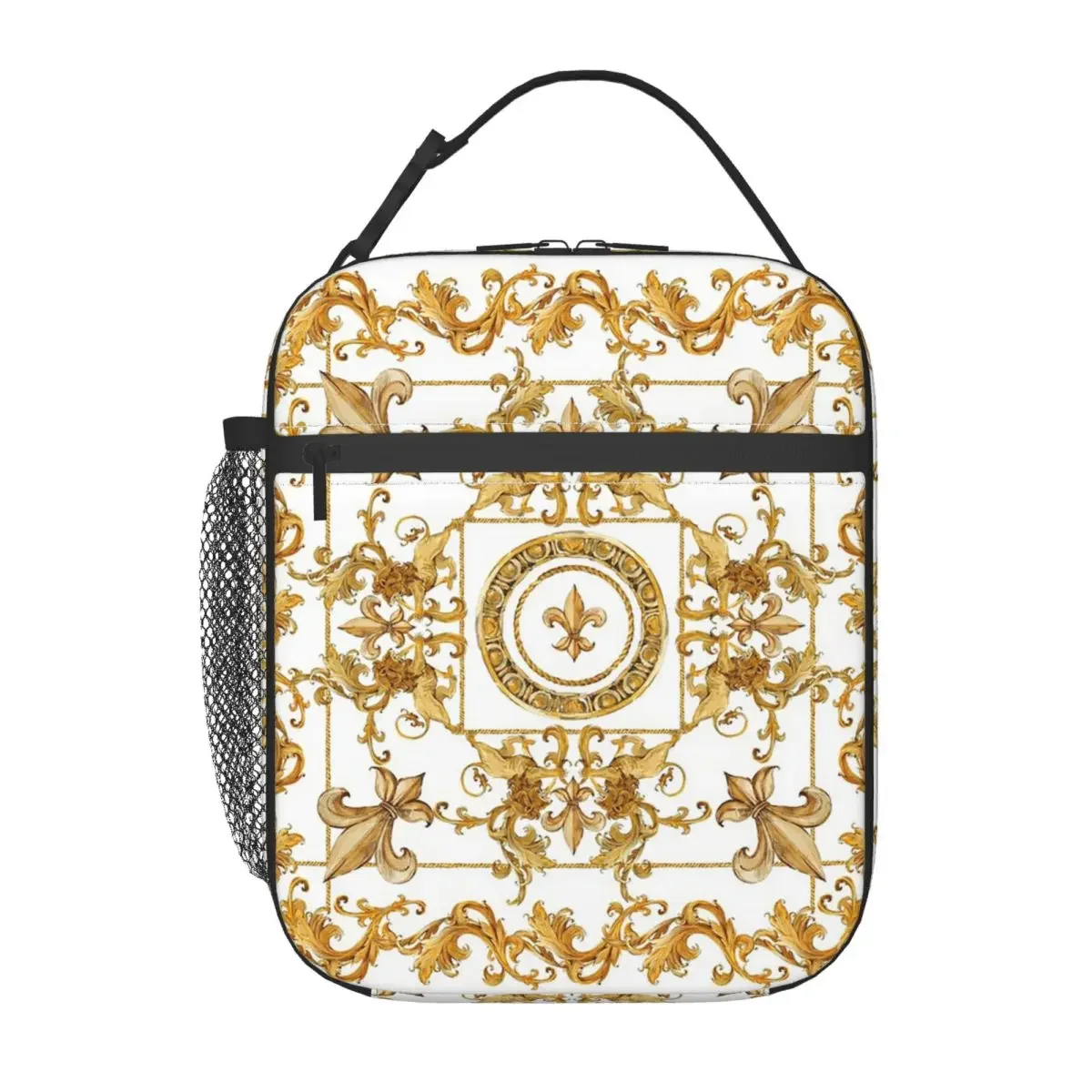Golden Baroque And Damask Ornament Insulated Lunch Bag for Women Office Cooler Thermal Food Box Tote Lunch Boxes Container