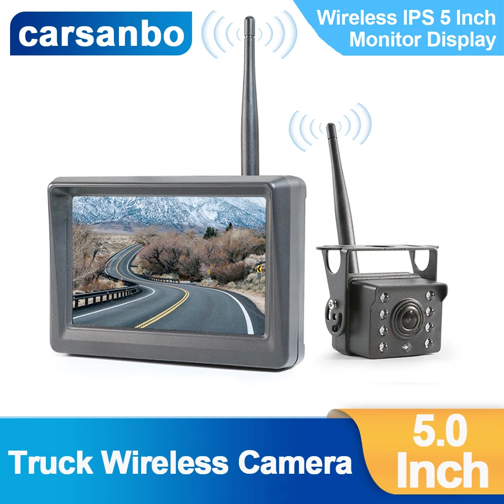 Carsanbo 5 Inch Fisheye Digital Wireless Backup Camera System for Truck 150 Degree Waterproof High Quality Car Camera