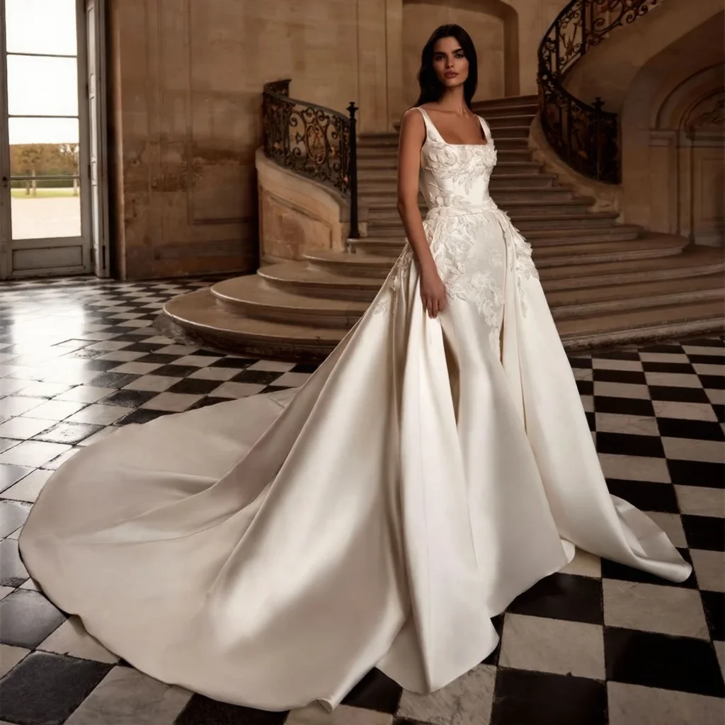 OLOEY 絶妙なアイボリーのウェディングドレス 取り外し可能なトレーン 2025 ノースリーブ ブライダルガウン マーメイド ブライドドレス カスタマイズされた Vestido De Noiv