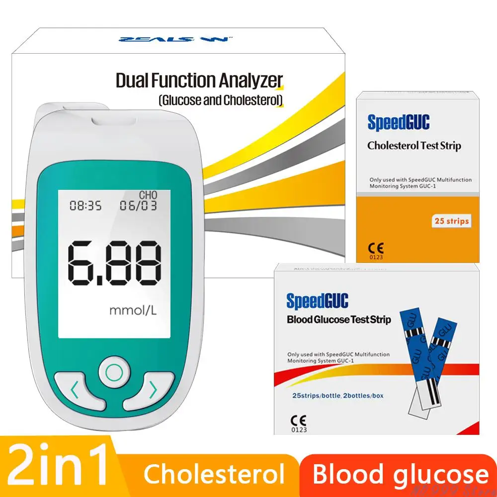 3 Dalam 1 Multifungsi Penguji Kolesterol & Meteran Glukosa Darah dengan Strip Tes & Sistem Pemantauan Diabetes