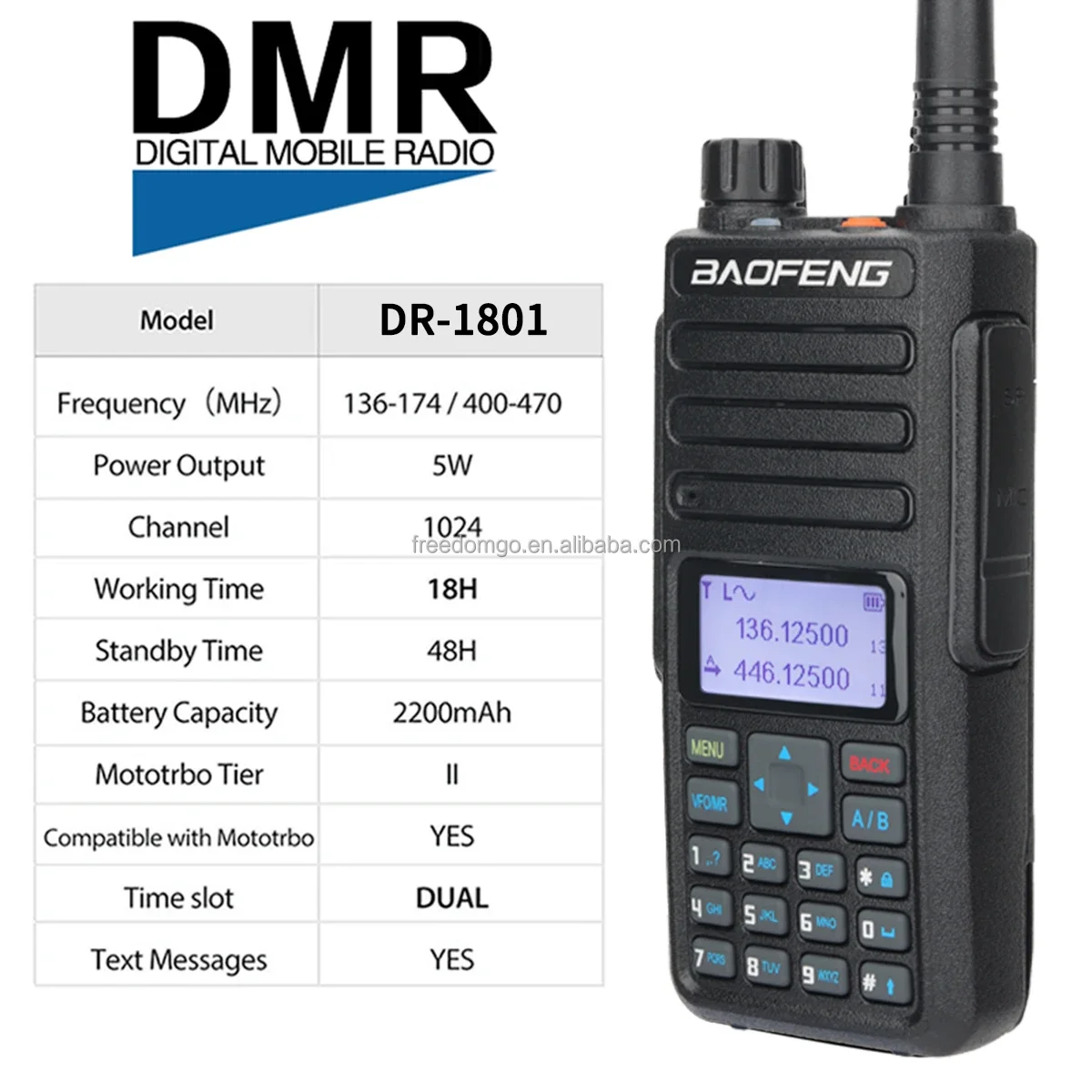 Baofeng DM-1801UV Digital Walkie Talkie Long Standby Time Professional Radio