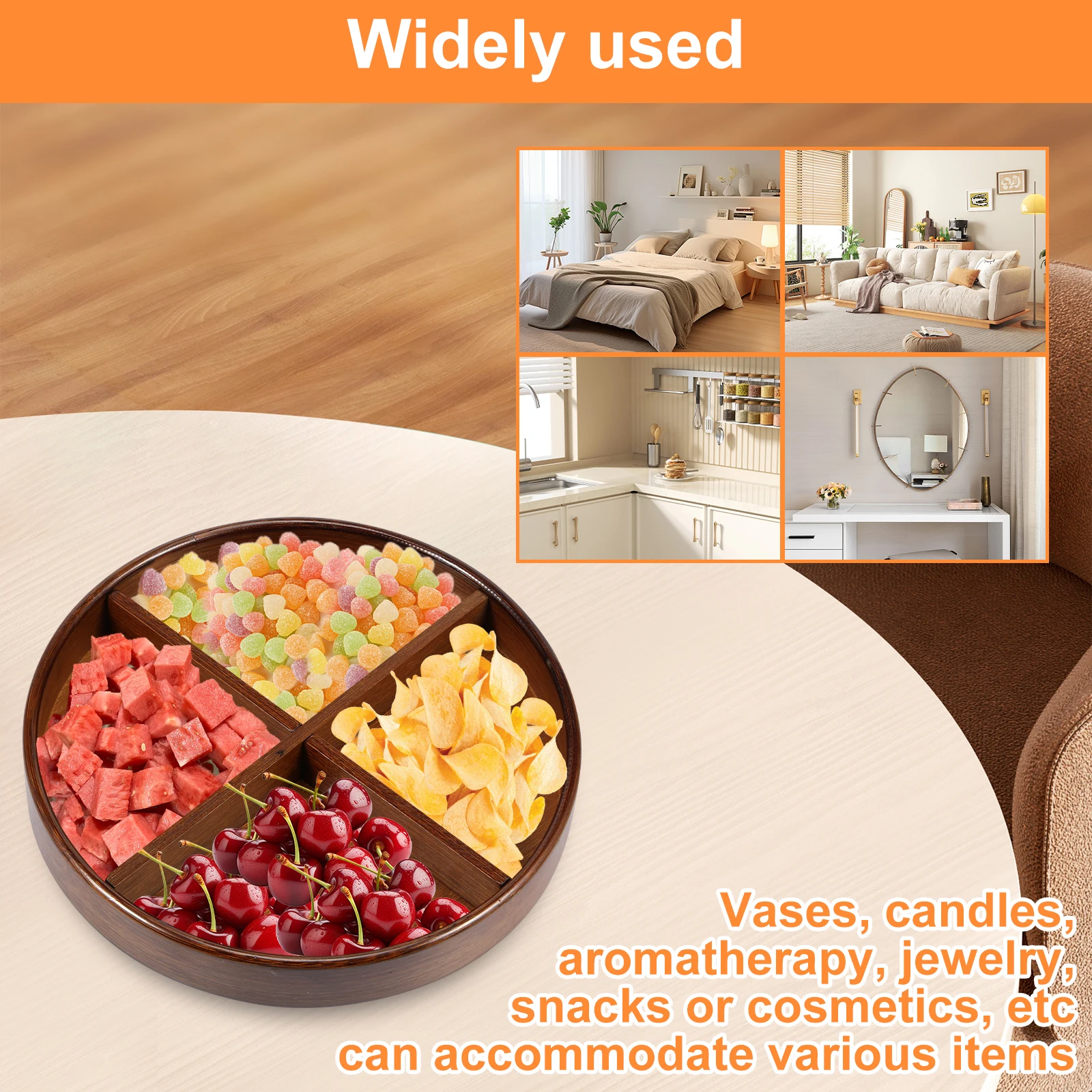 360° Rotating Storage Tray Wooden Lazy Susan Organize Rack Countertop Spice Shelf for Kitchen Snack Food Oil Seasoning Bottle