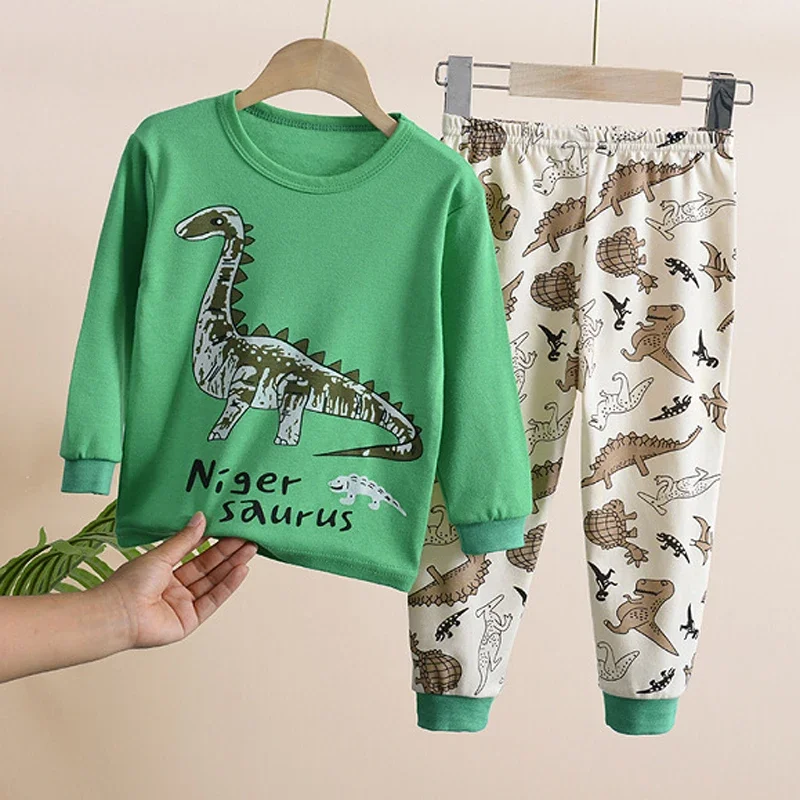Cartoon Dinosaur Long Sleeve Shirt+Pants 2Pcs Suit For 2-10Y Teen Kids Casual Home Wear Outfit Spring Autumn Boys Clothing Set
