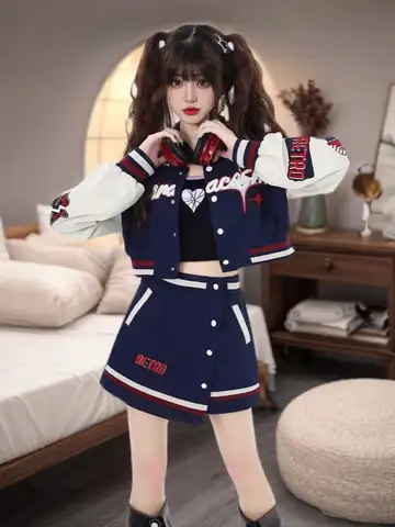 봄 가을 뉴 스트리트 오리지널 가을 겨울 대학 하이 스트리트 레트로 야구 재킷 여성 Jk 학교 유니폼 세트