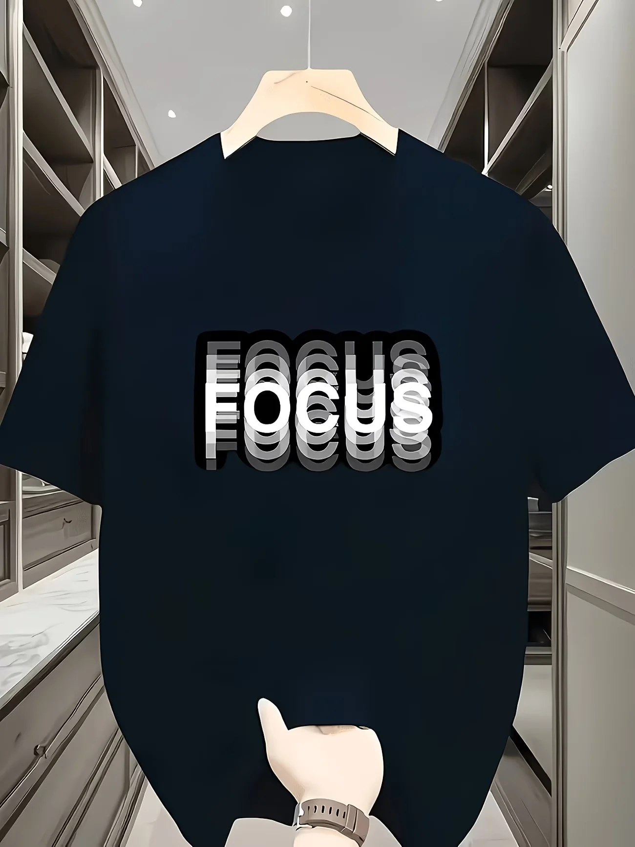 Focus Letter Graphic Print T-Shirt Women Creative Shadow Effect Typography Tee Short Sleeve O-Neck Summer Top Graphic Streetwear