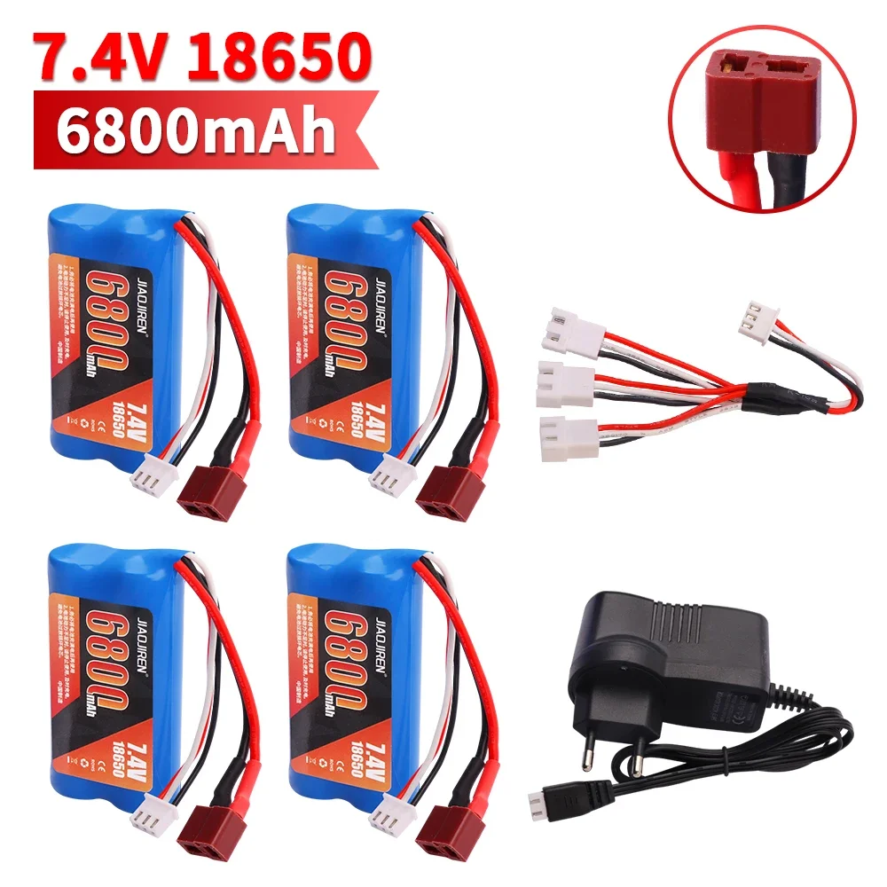 Upgrade 7.4 V 18650 6800 MAH Batterij voor Wltoys 10428/12428/12423/Q46 RC Auto Onderdelen met lader 7.4 V T plug voor Power auto