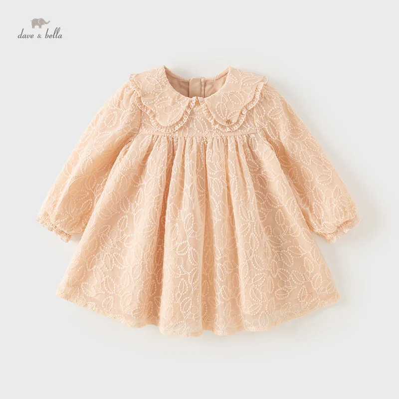 

Платье принцессы для девочек Dave Bella, осенне-весеннее детское нежное хлопковое платье с длинными рукавами, элегантная уличная детская одежда DB3241770