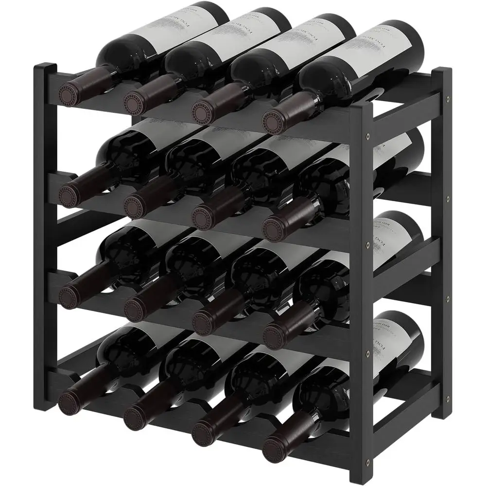 

Bamboo Wine Storage Cabinet Shel, Countertop Wine Shel- reestanding Wine Holder, Kitchen & Pantry (Black, 4-Tier)