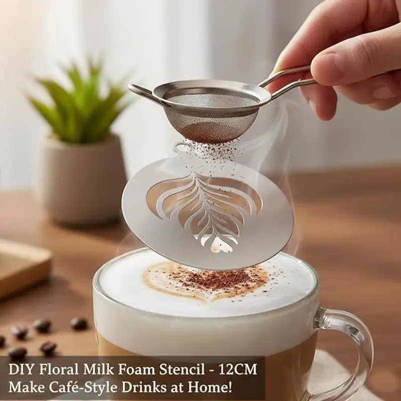 4Pcs/Set Stainless Steel Coffee Latte Art Stencils Reusable Powder Sprinkling Mold for Cappuccino Milk Tea Bread Cake DIY Decor