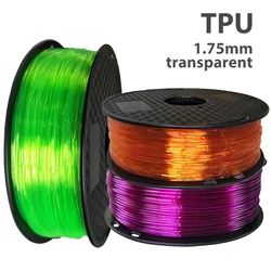 3D Printer TPU Flexible Filament Transparent Blue Red Elastic Flexible Rubber Material Roll Flex 1.75mm Vacuum Packaging 250g