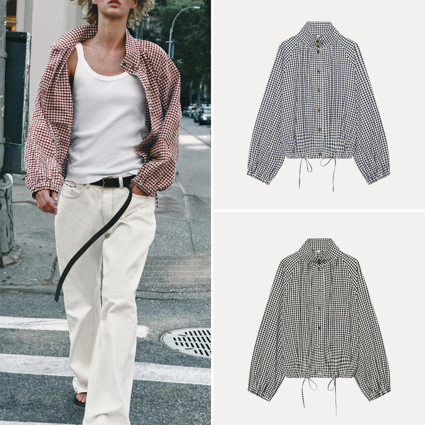 Adjustable Tie Waist Plaid Long Sleeve Stand Collar Coat for Women Casual Loose Fit Autumn Outerwear ZADATA 2026 New Arrival