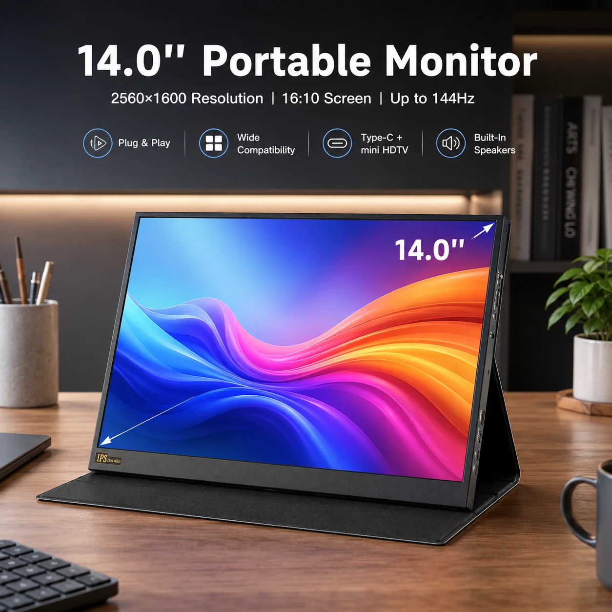 LESOWN 14 Inch Portable Monitor 1080P 144Hz LCD Display HDTV Type-C Secondary Screen for Gaming PC AIDA64 DIY Setup