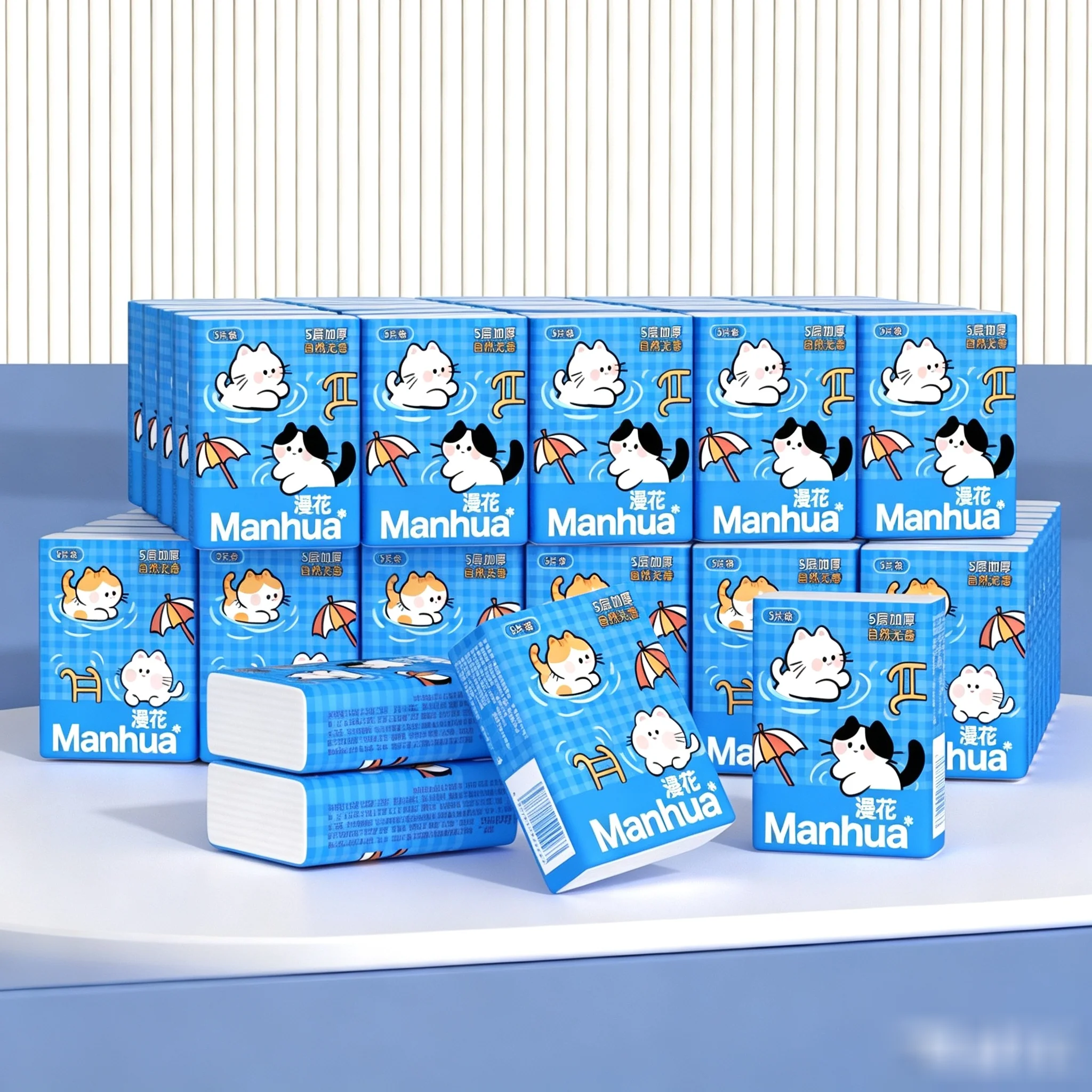 かわいい猫柄ポケットティッシュ-80枚セット-無香料-ミニフェイシャルティッシュ-携帯用トラベルペーパーハンカチ-屋外-学校-日常用