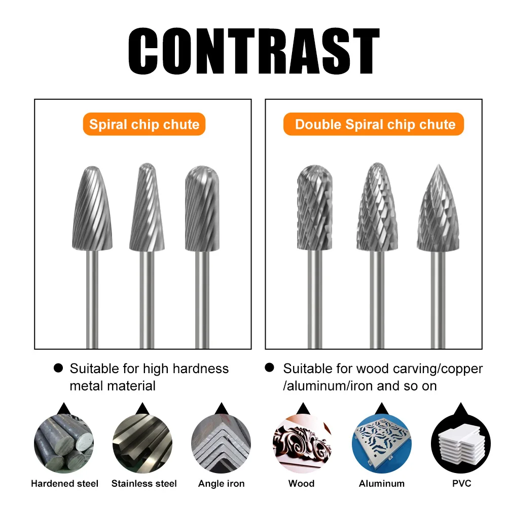 Imagem -05 - Shank Tungsten Carbide Fresa Rotary Arquivo Carving Ferramentas Burr Duplo Diamond Cut Elétrica Moagem in in 10 Pcs