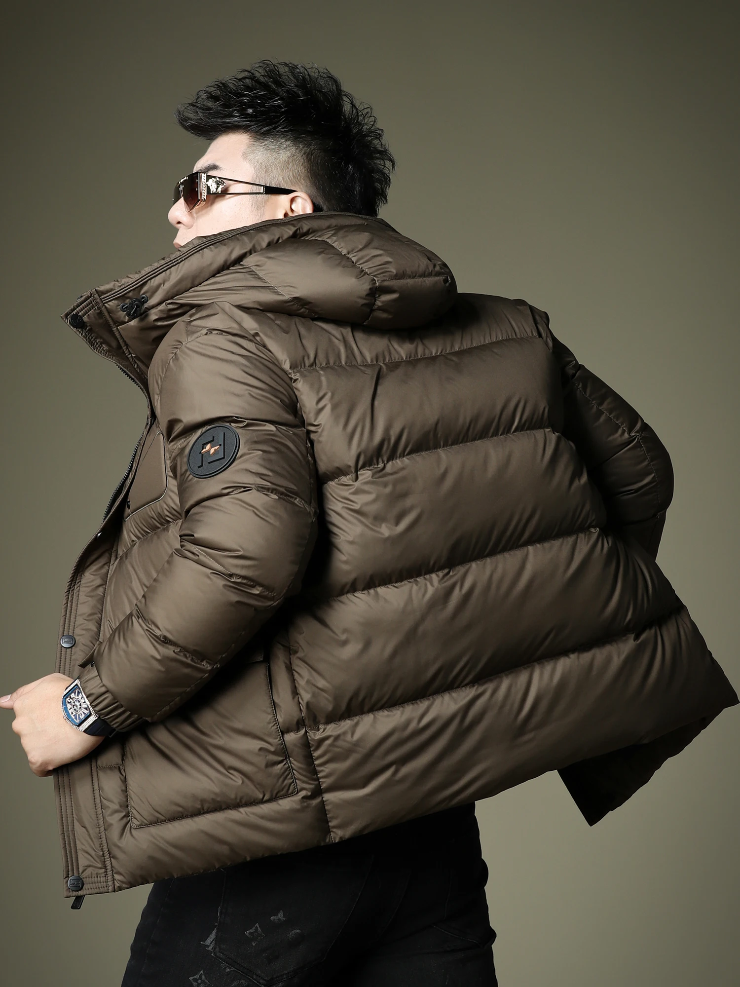 Men's Thiened Hooded down Jaet Winter Warm Windproof Youth Faion White Du Feather Padded Coat Bread Sle Outerwear