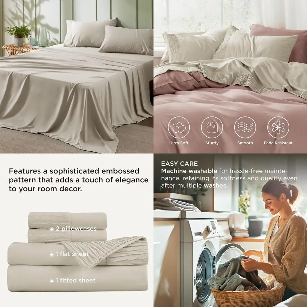 

Luxury Polyester Microfiber King Sheets Set - 4-Piece Cooling Bedding for Men & Women