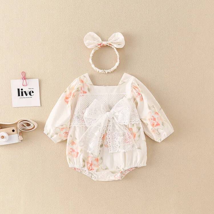 

Jenny&Dave 2023 Spring and Autumn Girl Bow Wrap Fart Coat Newborn Fashionable Romper 0-6-12 Months Baby Clothes Girl