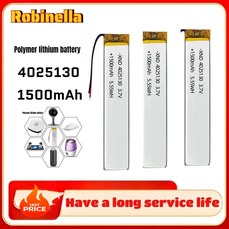 

1-100 шт. 4025130 Перезаряжаемая литий-полимерная батарея 3.7В 1500мАч для видеоплеера, спортивного браслета, светодиодного аварийного фонаря