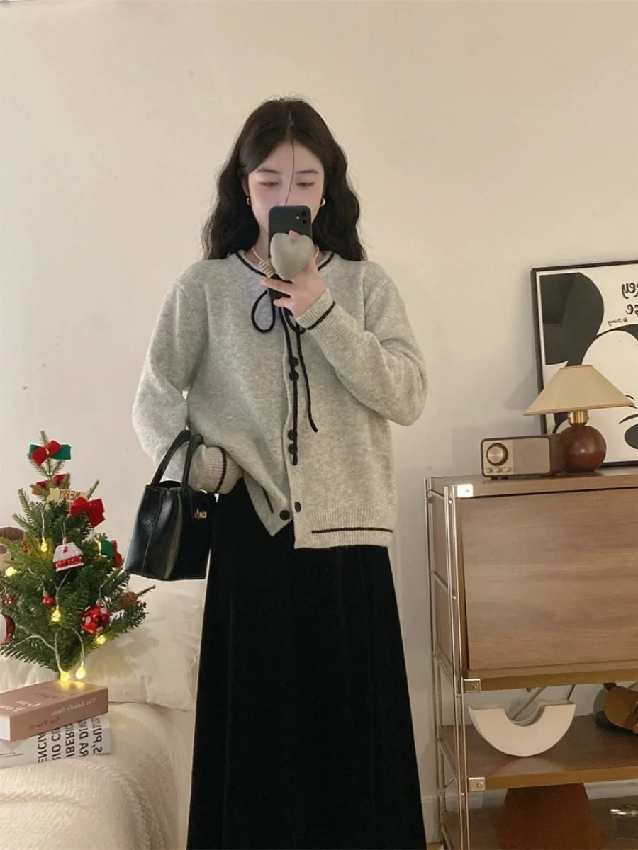 

plus Size Autumn Winter Faion Set Large Sweater Cardigan ature Women f Skirt Anti-Aging Sli Two-Piece Set for Women