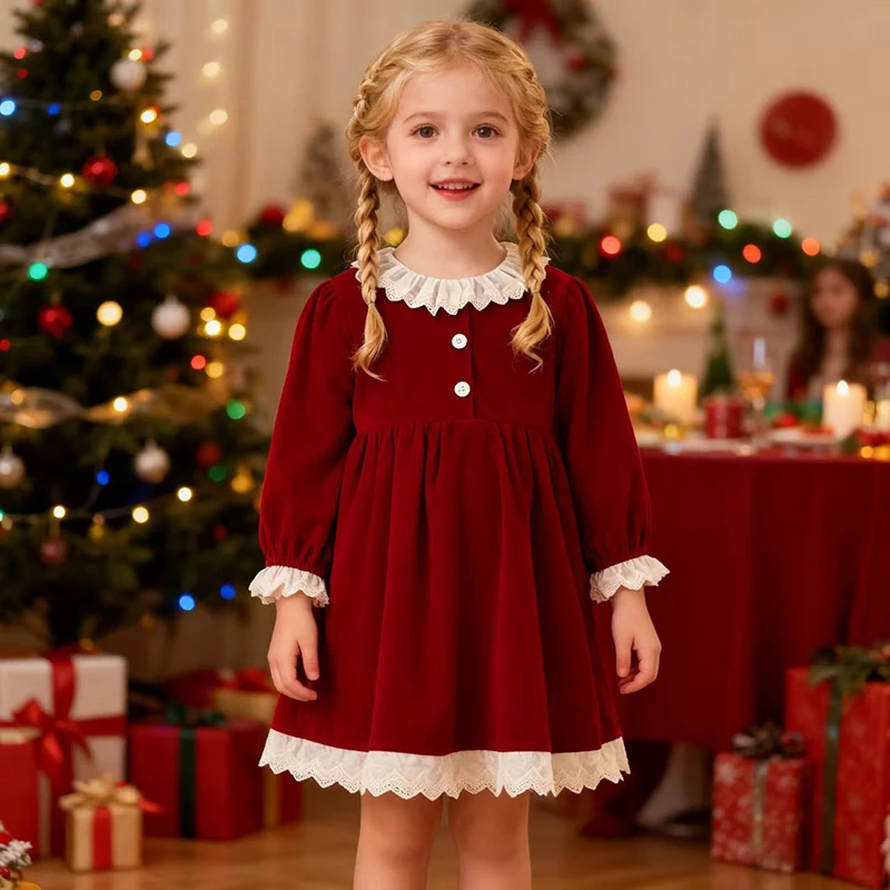 Weihnachten Kleidung Mädchen Party Kleid 2-6Y Neue Herbst Lange Ärmeln Mesh Spleißen Kinder Prinzessin Kleider Baby Mädchen Süße Kleidung