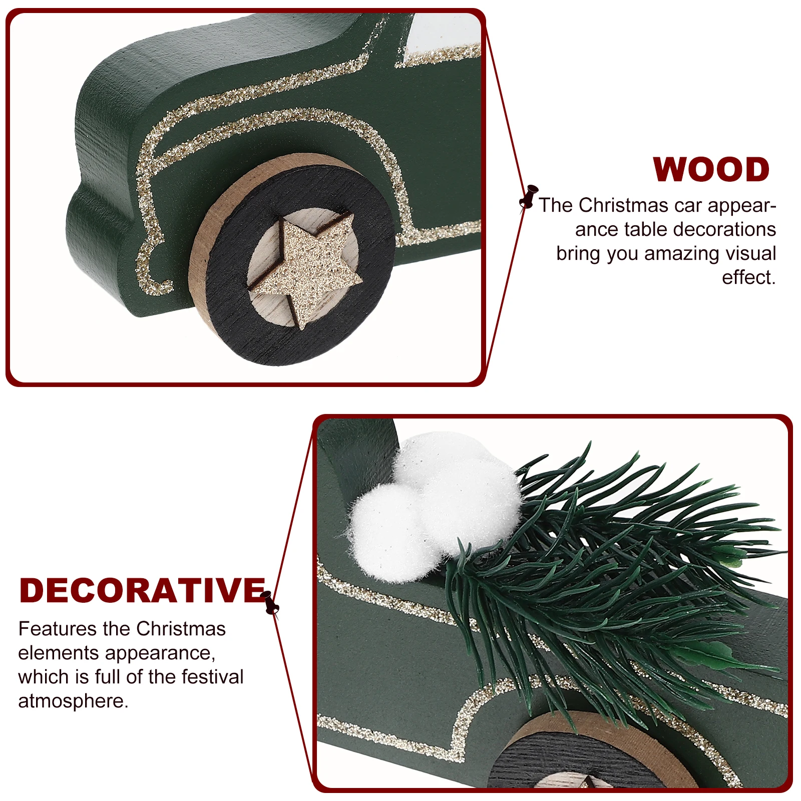 Dark Green Wooden Car naments Mini Cars Christmas Centerpiece Xmas Decor Holiday Gift Festival Adornment Table Decoration