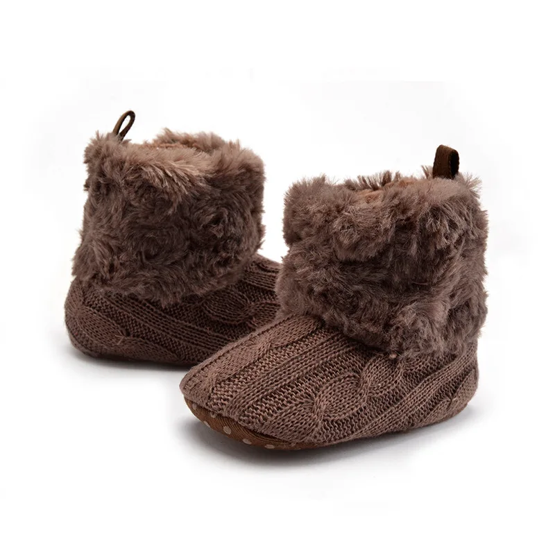 Baby Knitted Boots Warm Shoes Fleece Soft Sole Shoes Infant Toddlers Kids Woolen Knitted Winter Snow Boots Shoes