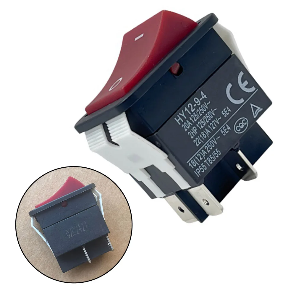 HY12-9-4 20A 250V AC Rocker Switch 2 Position Self Locking DPST for Table Saws Woodworking Machines Replacement