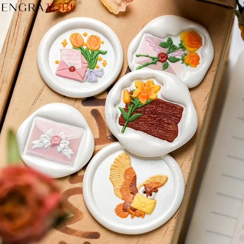3D Frosted Sealing Wax Stamp Handwritten Letter Lily Tulip Owl Messenger For DIY Envelopes Wedding Invitation Gift Packaging