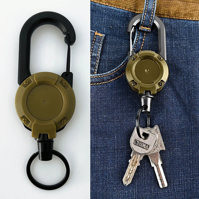 1Pc Anti-theft Metal Easy-to-pull Buckle Rope Elastic Keychain Sporty Retractable Key Ring Anti Lost Yoyo Ski Pass ID Card