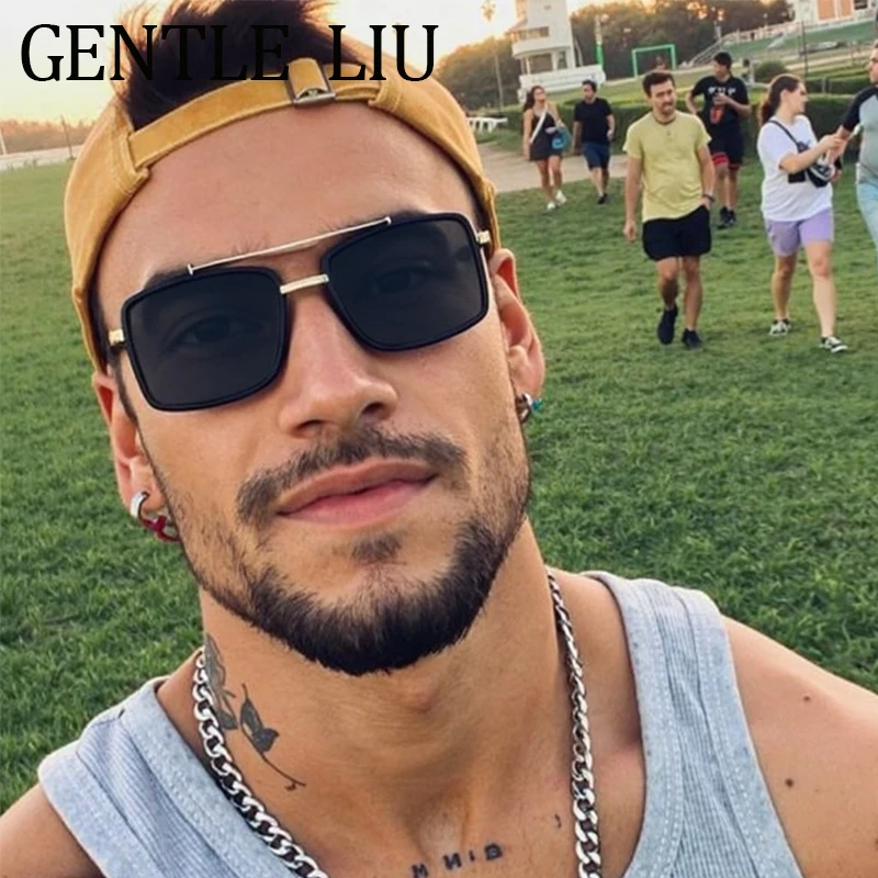 

Steampunk Small Rectangle Sunglasses Men 2025 Luxury Brand Vintage Metal Sun Glasses For Male Driving Double Beam Eyewear UV400