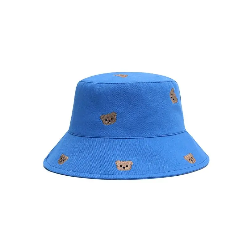 Cotton Cartoon Bear Embroidery Bucket Hat Fisherman Hat Outdoor Travel Sun Cap for Men and Women 201