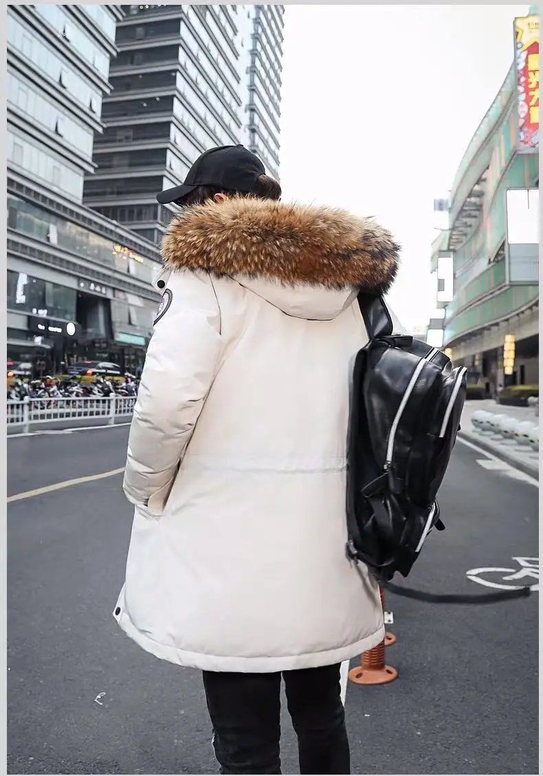 Chaqueta de plumón de pato blanco para hombre, Parkas de longitud media con Cuello de piel, abrigo de nieve grueso, mantiene el calor, 2023 ℃, invierno, 90%