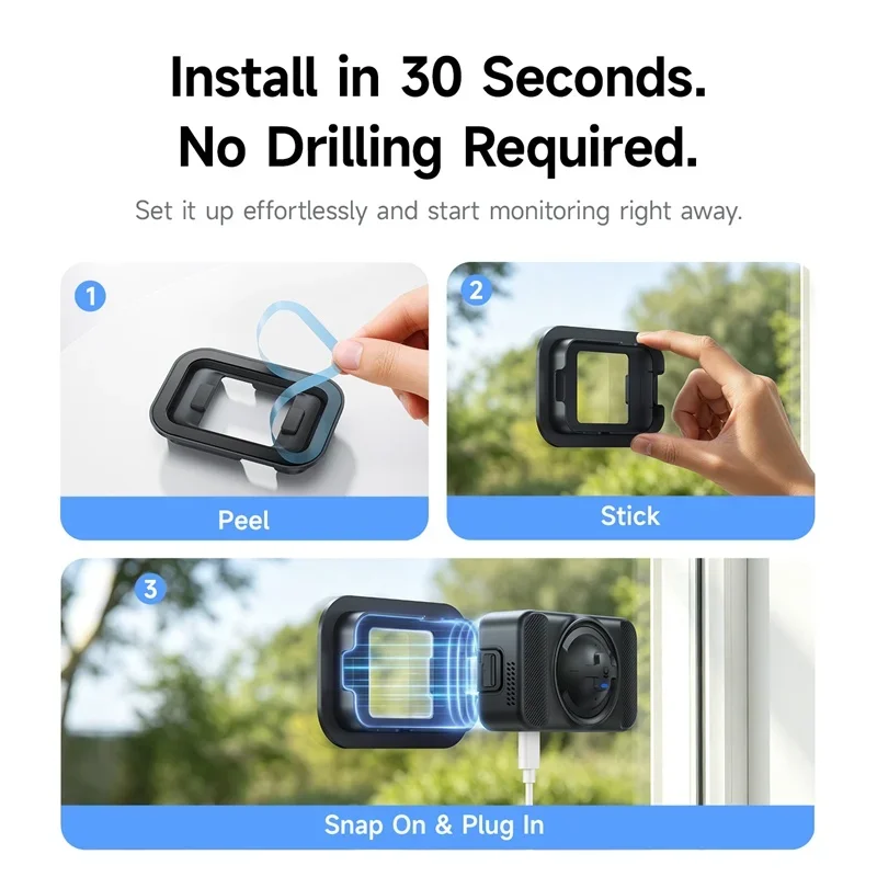 Baseus Security W1 4K Window Camera Wireless Outdoor & Indoor Camera Continuous Power 130° View WiFi Camera Smart Face ID IP67
