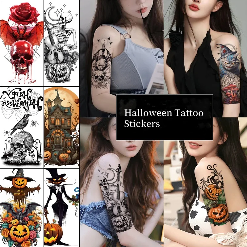 

15 Sheet Halloween Temporary Tattoos Sticker Waterproof Realistic Devil Witch Hand Arm Body Makeup Decor Party Props Fake Tattoo