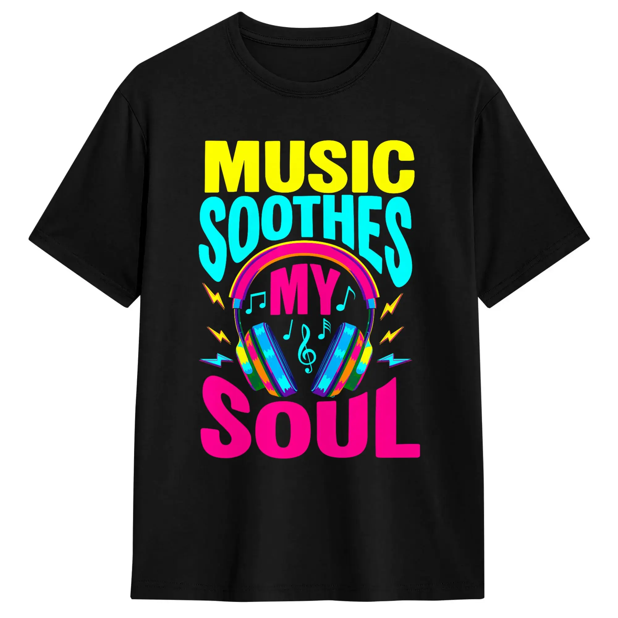 Men's Music Soothes My Soul Retro Vintage Musician Music Lover T-Shirts 100% Cotton Clothing Beach Vintage Short Sleeves T Shirt