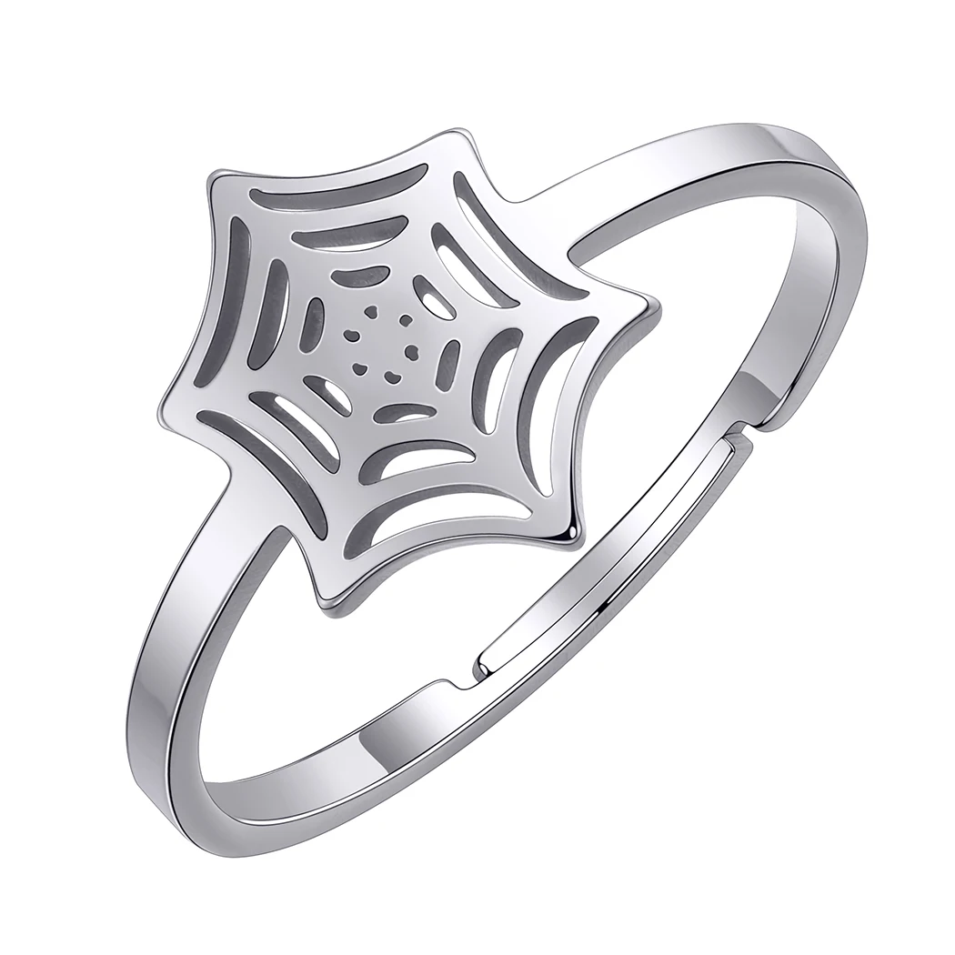 Stainless Steel Silver Rings Halloween Jewelry Spider Web Men Women Finger Ring Punk Gift