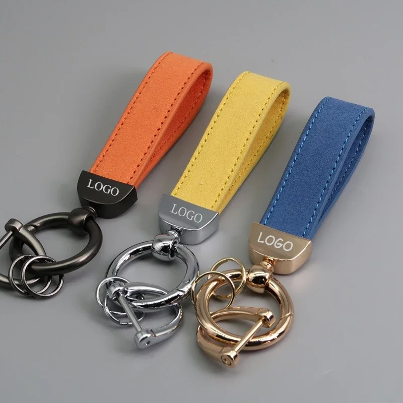 Laser Engrave Car Keyring Customized LOGO Keychain Blank Microfiber Suede Leather Personalized Key Chains Company Gift