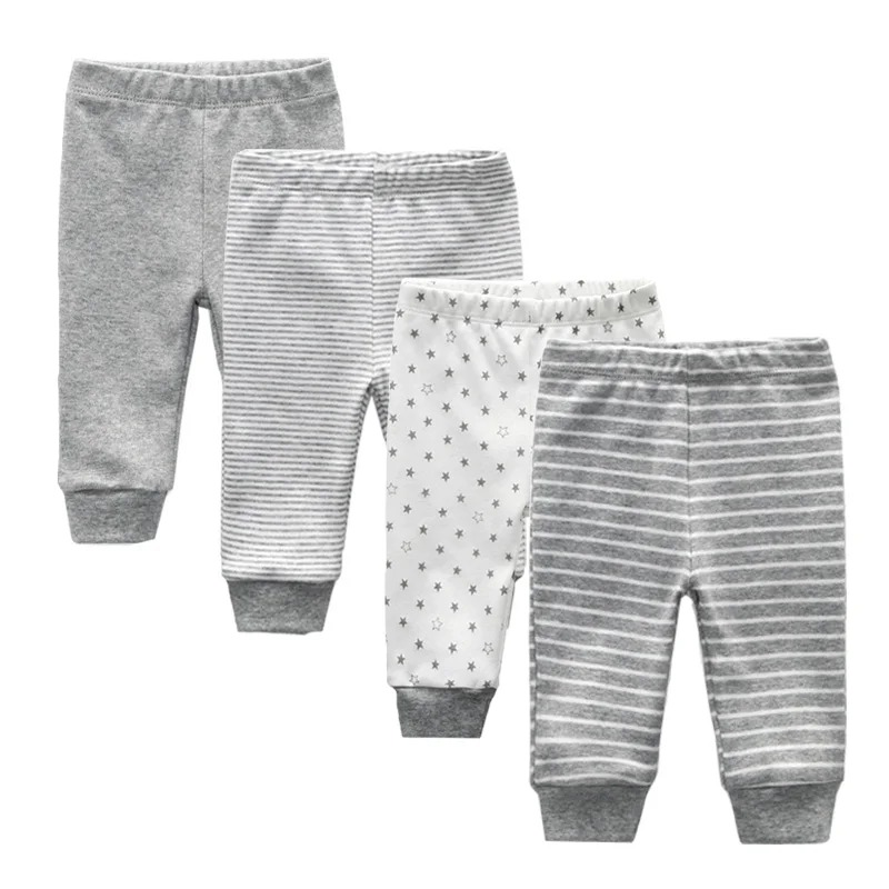 4-piece baby pants set, soft and comfortable, fashionable all year round, cartoon neutral style, 100% pure cotton