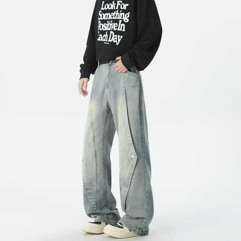 

New Fashion Flared Denim Pants Loose Straight Casual Vintage American Personality Jeans Streetwear Autumn Male Streetwear Pants