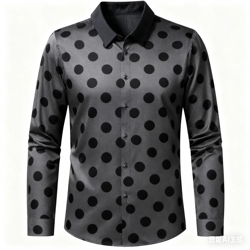 

Men's white polka dot black and white classic business casual shirt for men Men's clothes christmas decoration god woman