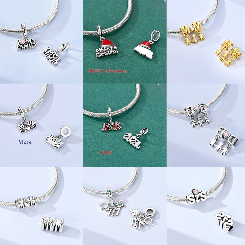 2026 Neue Mutter-Charms aus 925 Sterling Silber, Schwester-Familien-Liebesherz-Perlenanhänger, passend für europäische Armbänder, DIY-Schmuckgeschenk für Frauen – Detail 3