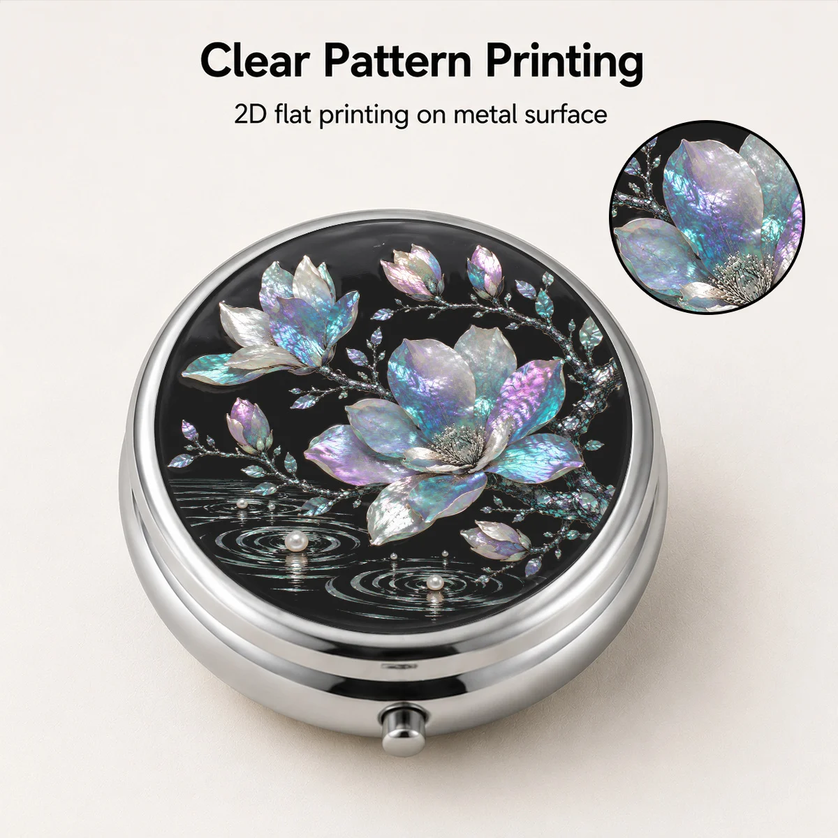 Mother-of-pearl plum blossom three-compartment portable box, flat single-sided printing, sized box, small accessory box, exquisite and convenient, with separate compartments for storage, essential for travel, top choice