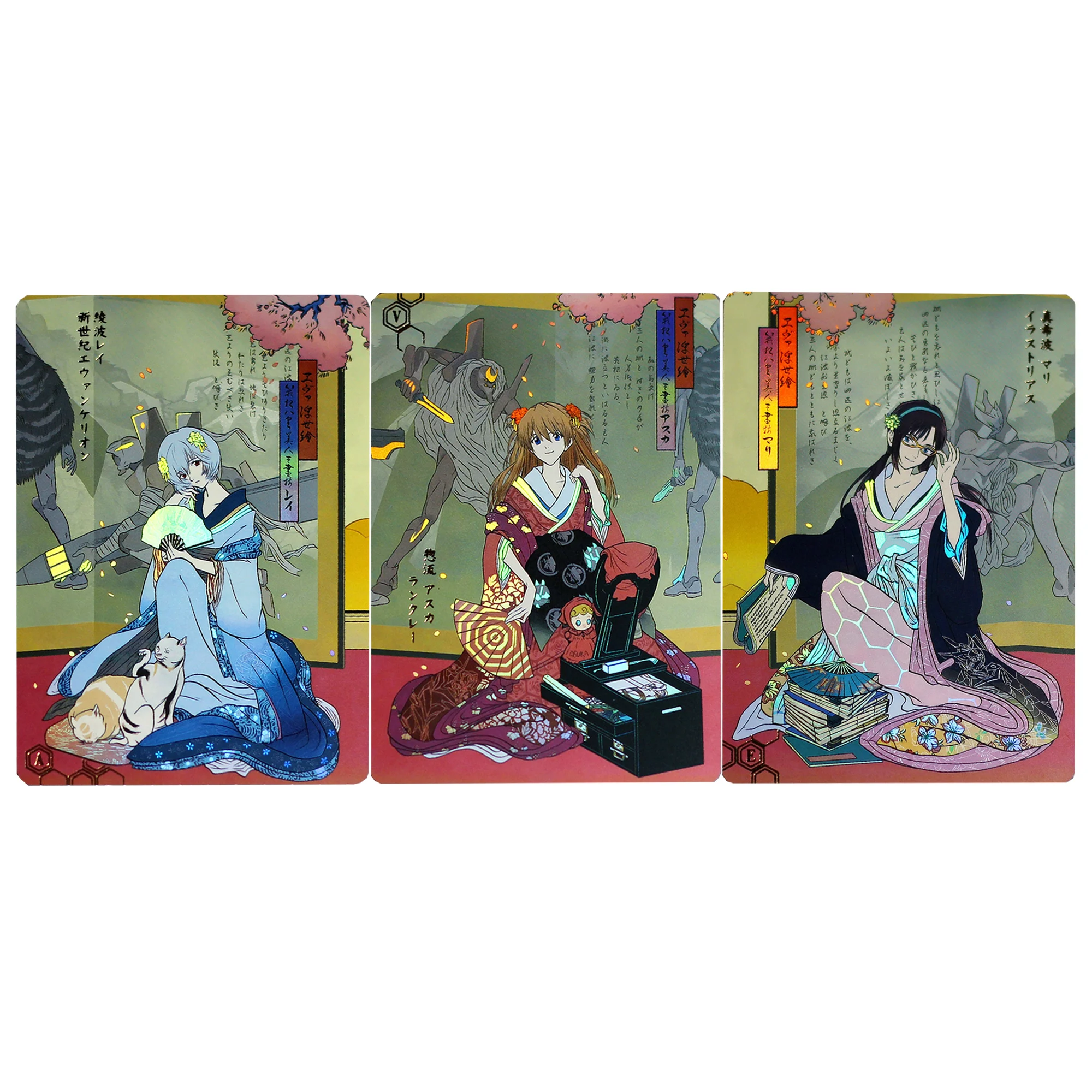 3개/세트 DIY 수제 에바스 아스카 랑그리 소류 컬렉션 카드 컬러 플래시 핫 스탬핑 아야나미 레이 애니메이션 카드 선물 장난감