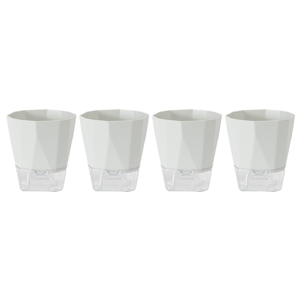 4 Pack Automatic Watering Flower Pots for Small Plants Lightweight Plastic Planters with Transparent Water Base
