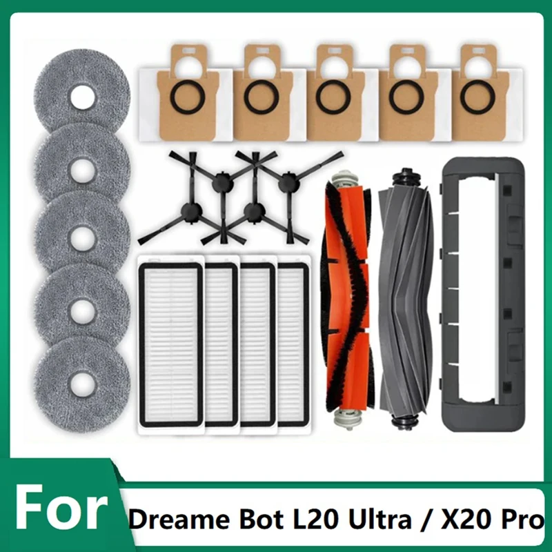 

Основная боковая щетка Hepa-фильтр, мешок для пыли, как показано на рисунке, пластиковые запасные части для робота-пылесоса Dreame Bot L20 Ultra / X20 Pro