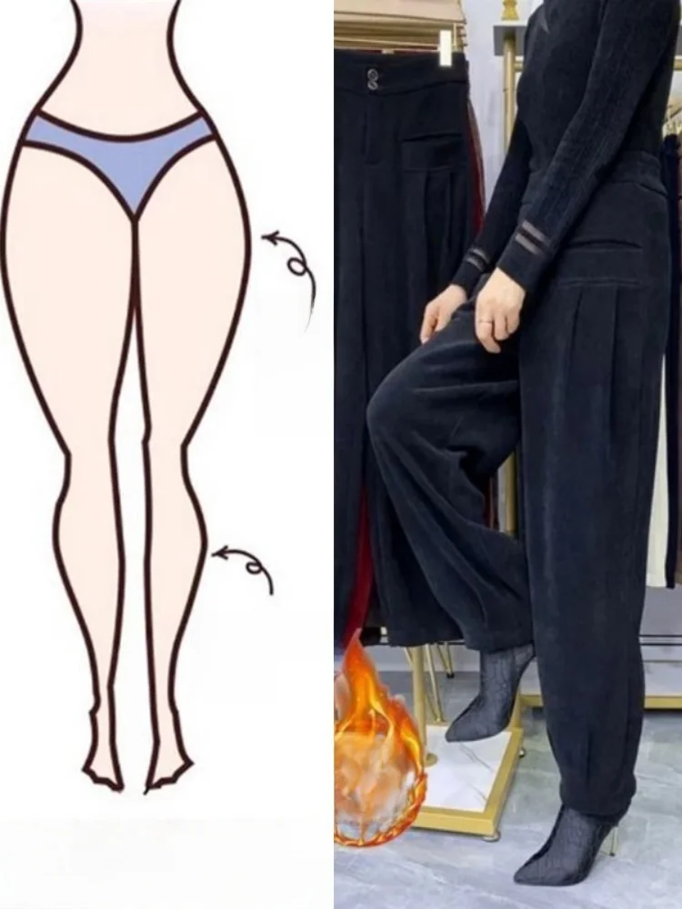 Pantaloni Harlan a vita alta Thiened Fce Pantaloni lunghi da donna con lanterna in velluto drappeggiato dimagrante Pendolarismo Sle Colore puro Coreano Ve...