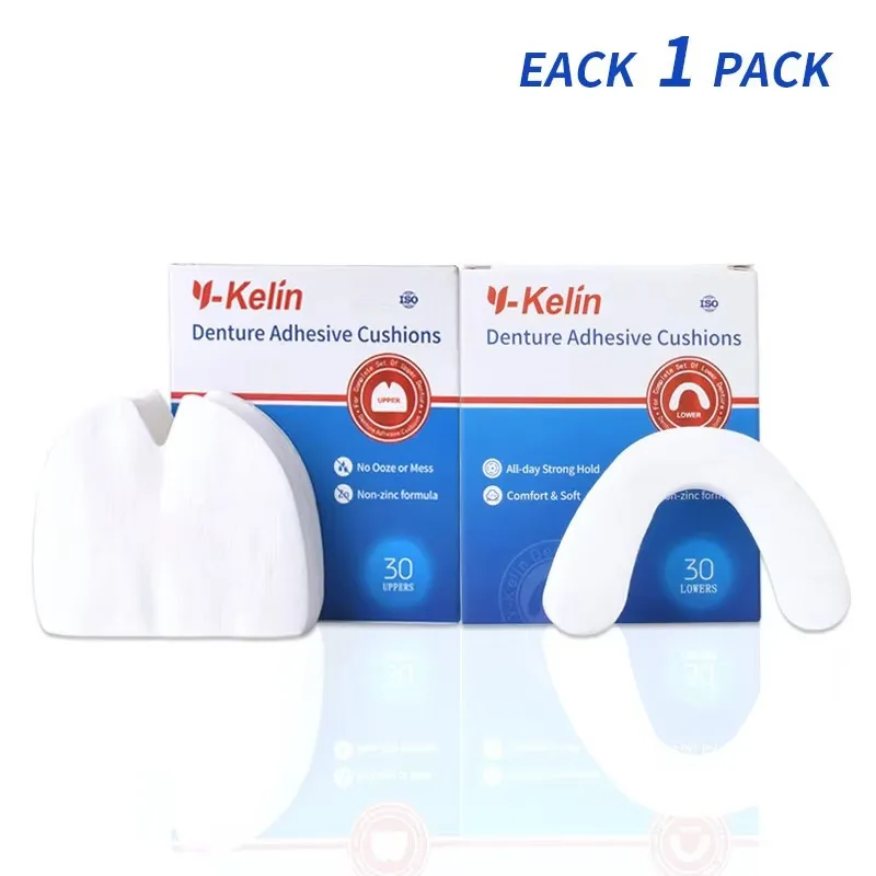 Y-Kelin Denture Adhesive Cushion Upper 30 Pads +Lower    Strip   StrongComfort Hold
