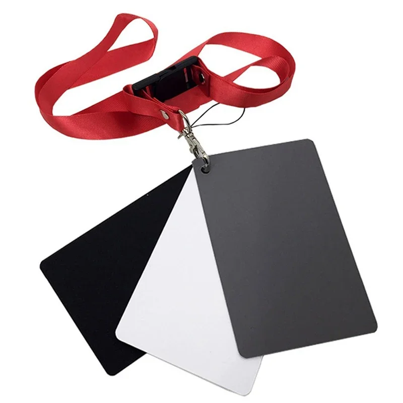 

10PCS/LOT Camera 3 in 1 Pocket-Size White Black Grey Balance Cards 18 percent Gray Card with Neck Strap for Digital Photography